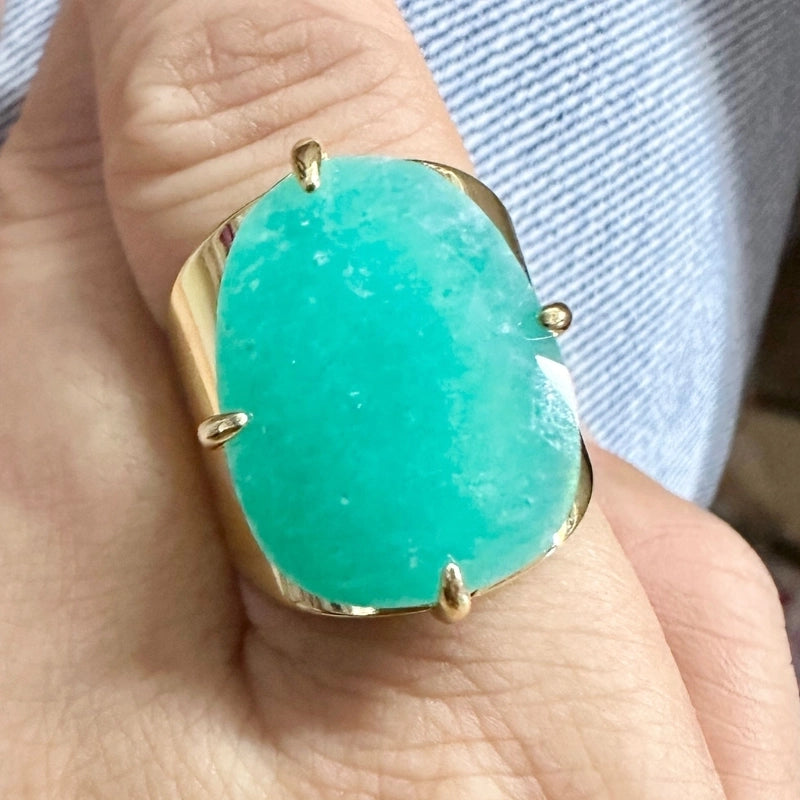 Elegant Oval Natural Stone Copper Inlay Artificial Gemstones Open Ring