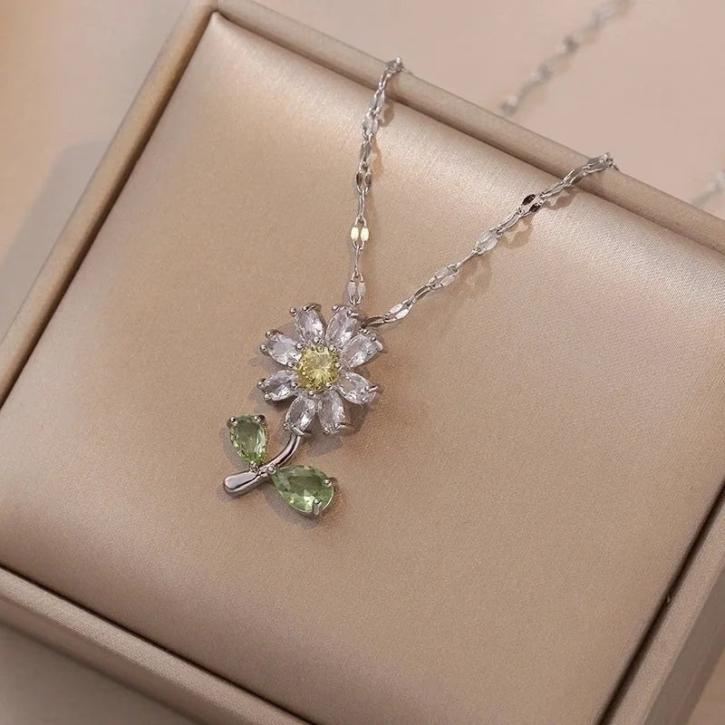 Basic Modern Style Flower Titanium Steel Plating Inlay Zircon Pendant Necklace