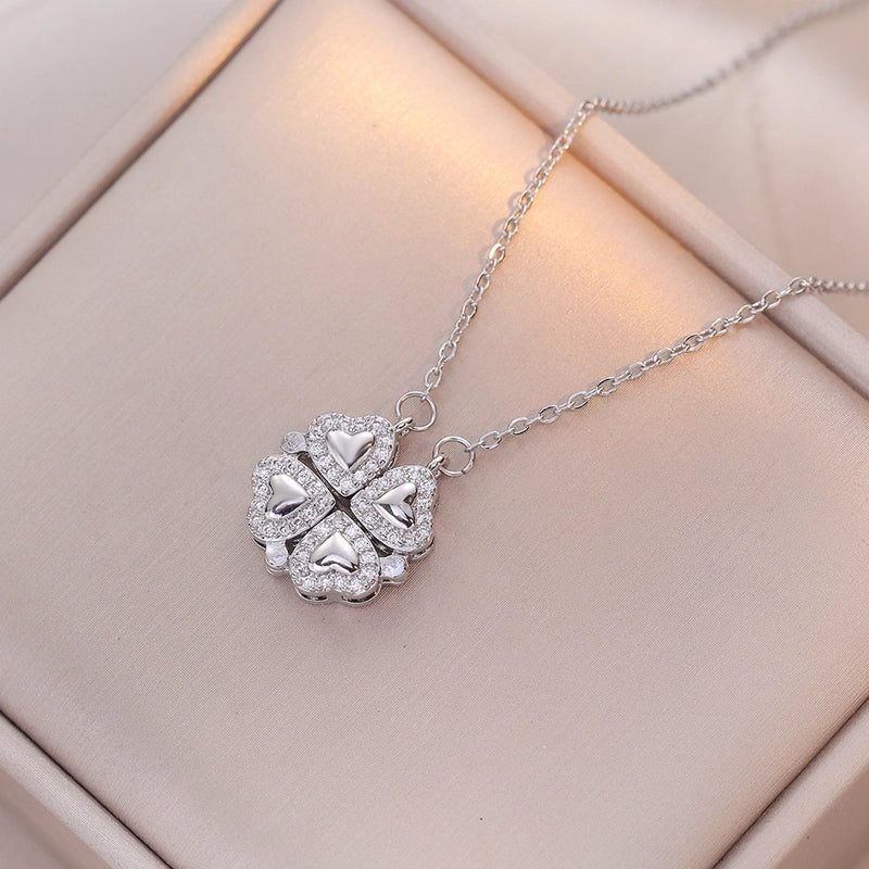 Minimalist Heart Shape Titanium Steel Inlay Rhinestones Women\'s Pendant Necklace
