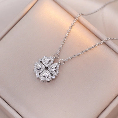 Minimalist Heart Shape Titanium Steel Inlay Rhinestones Women\'s Pendant Necklace