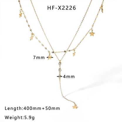 304 Stainless Steel 18K Gold Plated Casual Elegant Lady Plating Geometric Star Heart Shape Artificial Pearls Shell Layered Necklaces Pendant Necklace