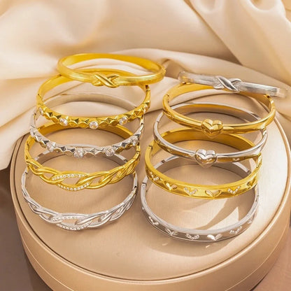 Elegant Letter Heart Shape Flower Titanium Steel Bangle