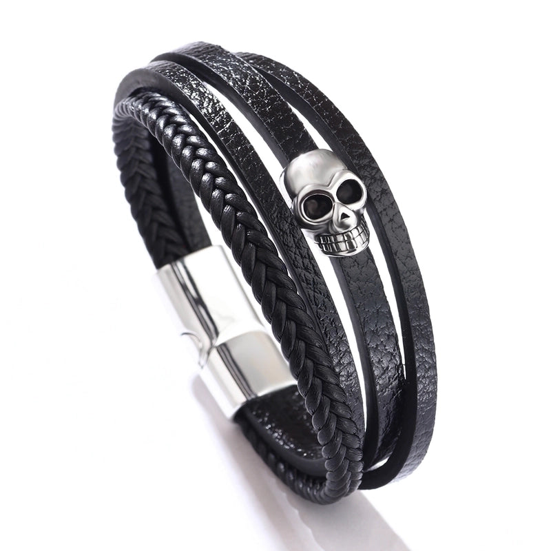 Casual Hip-Hop Skull Pu Leather Alloy Halloween Men'S Wristband