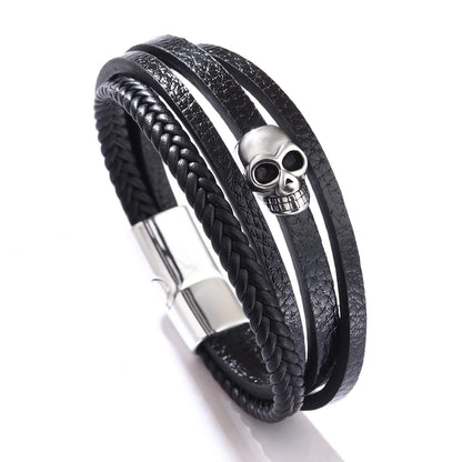 Casual Hip-Hop Skull Pu Leather Alloy Halloween Men'S Wristband