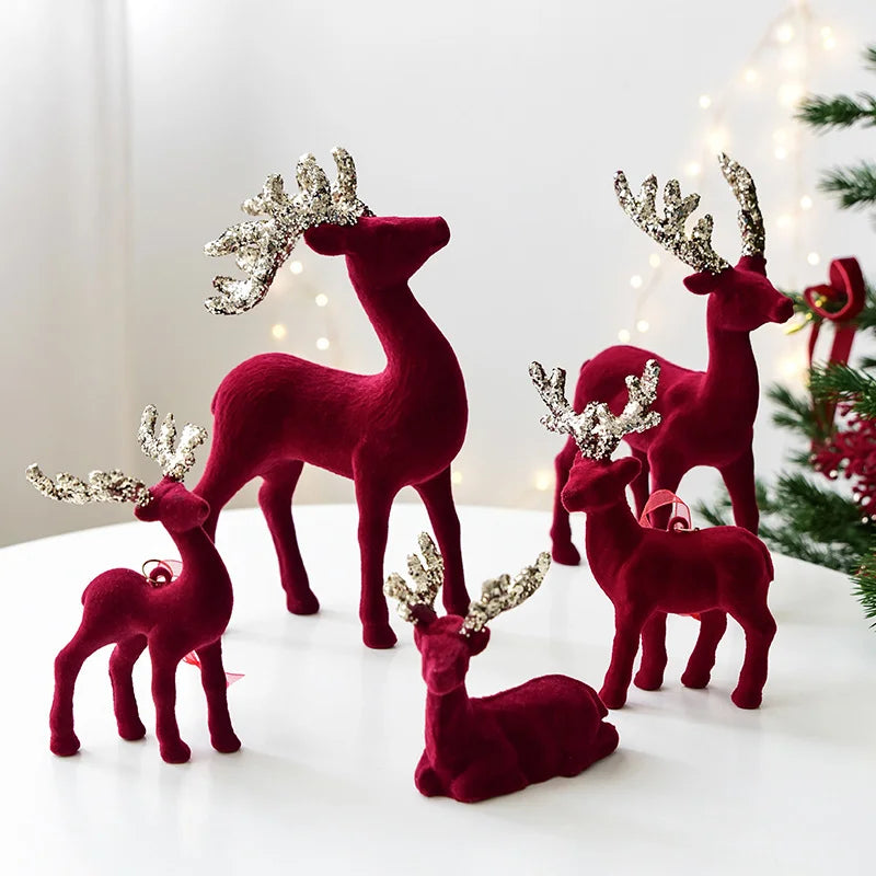 Christmas Reindeer Ornament Christmas Tree Decoration Hanging Decoration Glitter Wine Red Flocked Reindeer Pendant