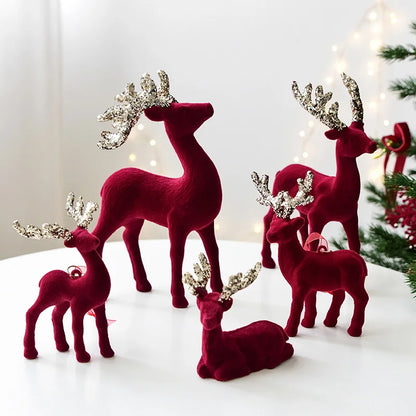 Christmas Reindeer Ornament Christmas Tree Decoration Hanging Decoration Glitter Wine Red Flocked Reindeer Pendant