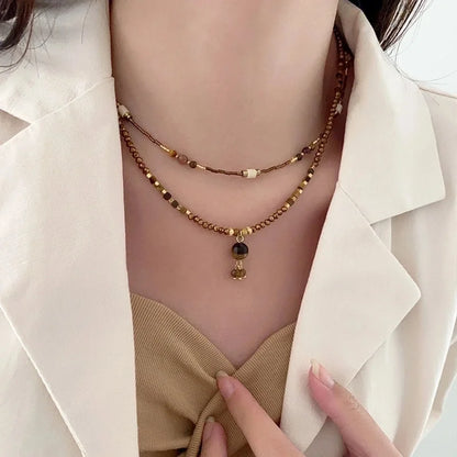 Minimalist Geometric Natural Stone Tiger Eye Pendant Necklace In Bulk