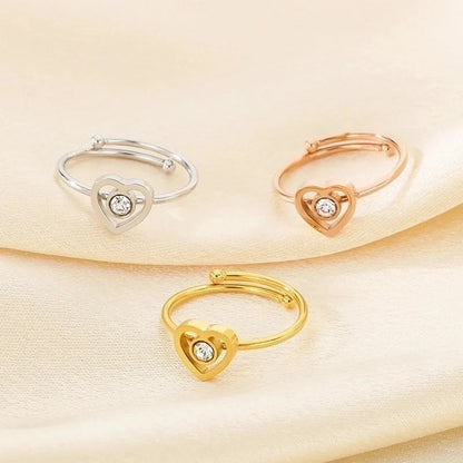 Vintage Style Heart Shape Bow Knot 304 Stainless Steel 18K Gold Plated Open Rings