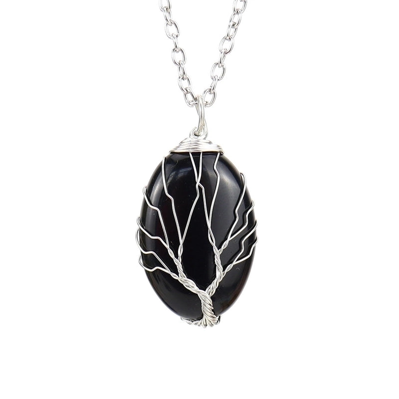 Minimalist Leaf Alloy Natural Stone Knitting Pendant Necklace