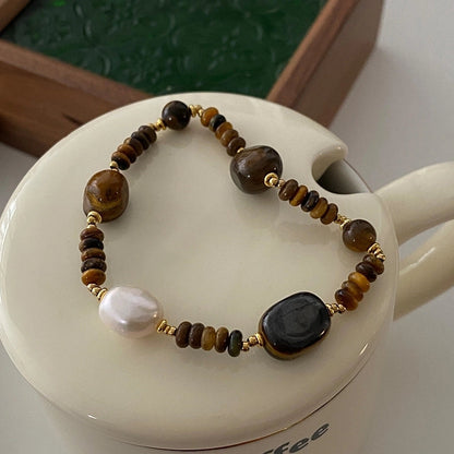 Minimalist Geometric Natural Stone Tiger Eye Pendant Necklace In Bulk