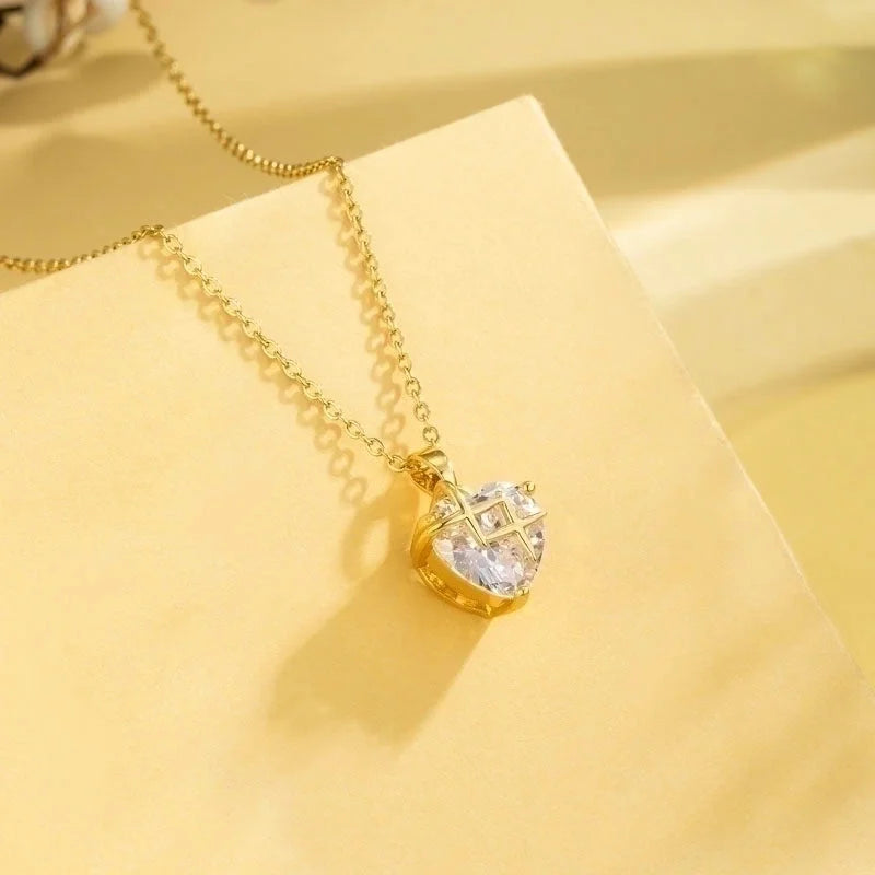 2 Pieces Stainless Steel Titanium Steel 18K Gold Plated Casual Elegant Plating Inlay Cross Heart Shape Flower Zircon Pendant Necklace