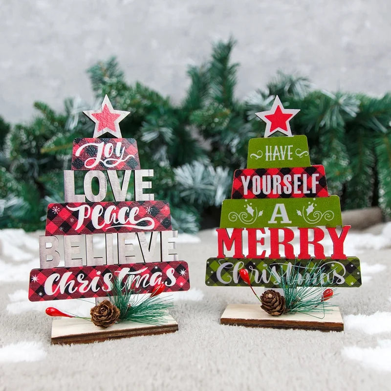 Christmas Minimalist Classic Style Christmas Tree Letter Wood Daily Festival Ornaments Decorations Table Decoration