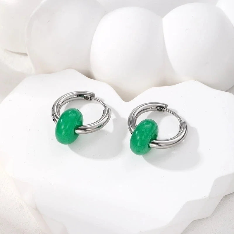 1 Pair Minimalist Geometric 201 Stainless Steel Natural Stone Drop Earrings