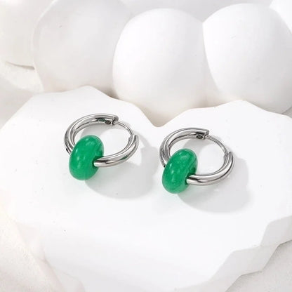 1 Pair Minimalist Geometric 201 Stainless Steel Natural Stone Drop Earrings