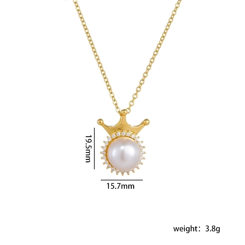 304 Stainless Steel Copper Inlay Crown Artificial Pearls Earrings Necklace