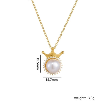 304 Stainless Steel Copper Inlay Crown Artificial Pearls Earrings Necklace