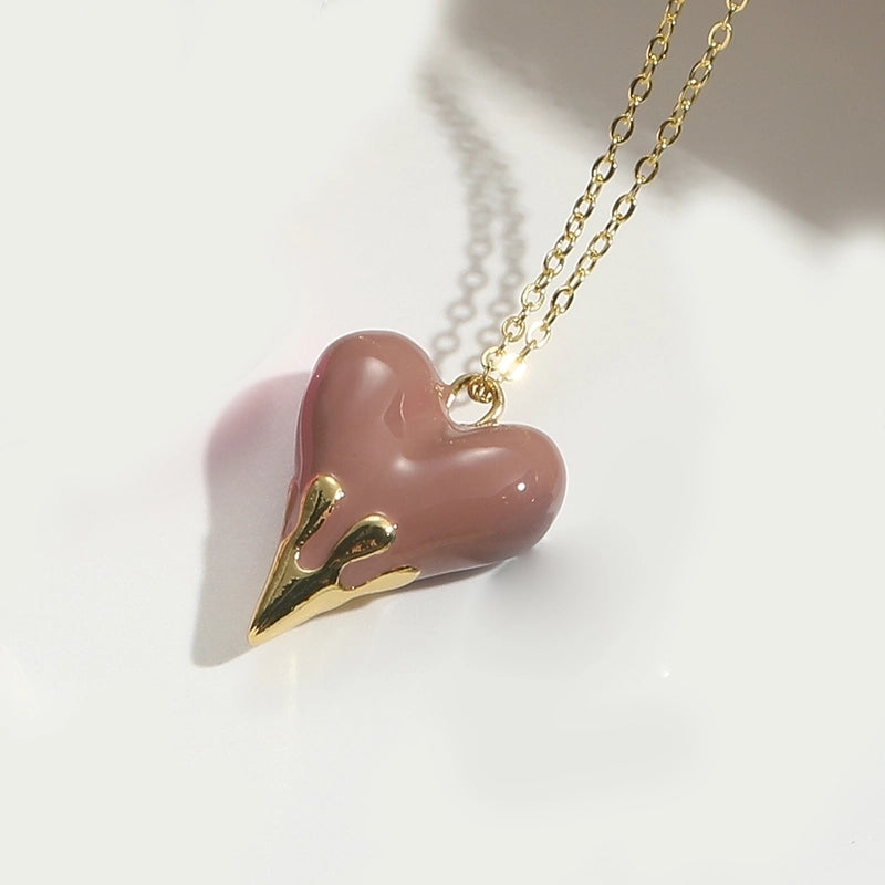 Copper 14K Gold Plated Heart Shape Pendant Necklace