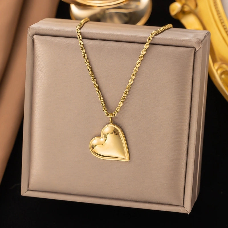 Elegant Sweet Streetwear Round Heart Shape Solid Color Titanium Steel Plating Layered Necklaces Pendant Necklace Necklace