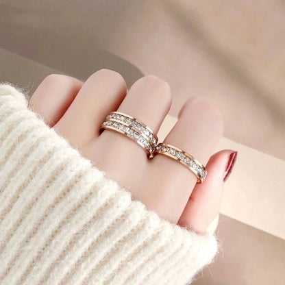 Shiny Round Titanium Steel Plating Inlay Artificial Diamond Rings