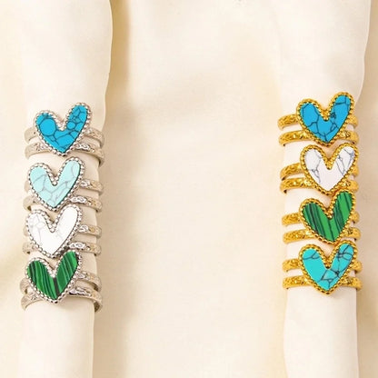 304 Stainless Steel Minimalist Inlay Heart Shape Artificial Gemstones Rings