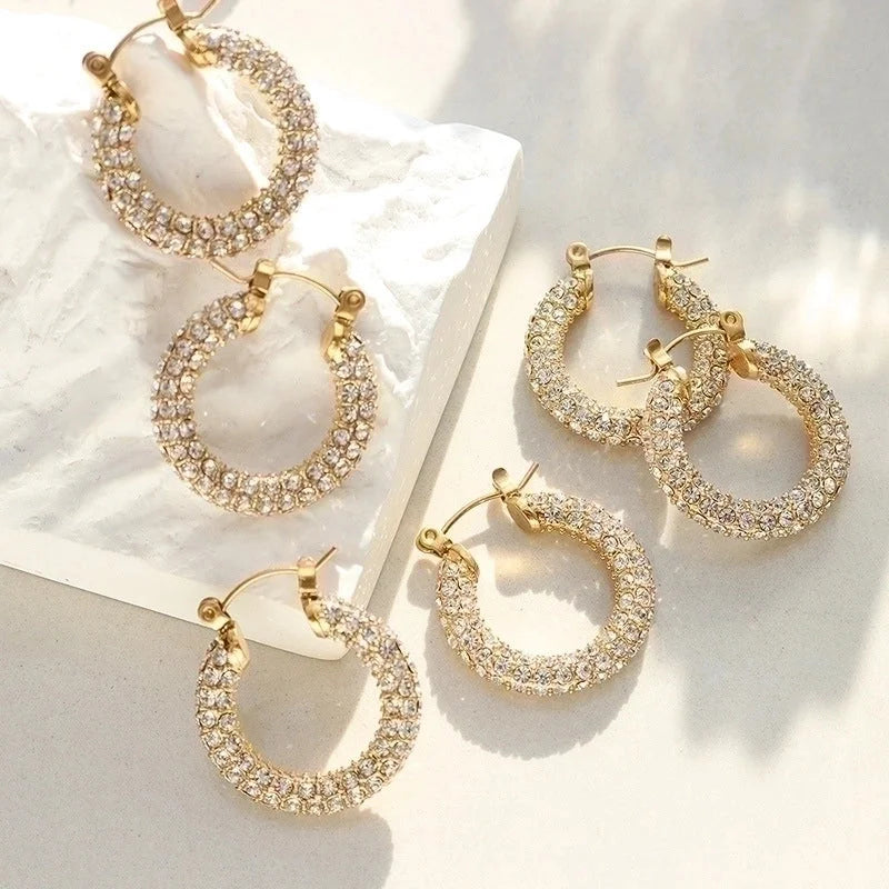 1 Pair Retro Round Plating 304 Stainless Steel Rhinestones 18K Gold Plated Earrings