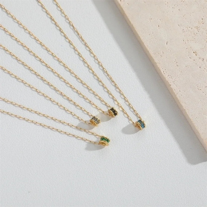 Minimalist Classic Style Commute Geometric Copper Inlay 14K Gold Plated Zircon Pendant Necklace