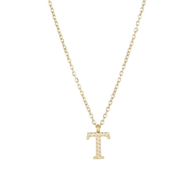 Minimalist Letter 304 Stainless Steel Zircon 16K Gold Plated White Gold Plated Plating Inlay Pendant Necklace
