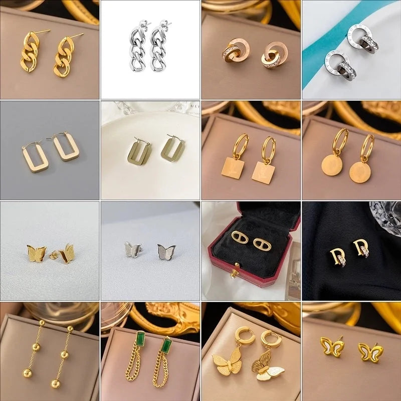 1 Pair Sweet Letter Heart Shape Flower Plating Titanium Steel Ear Studs