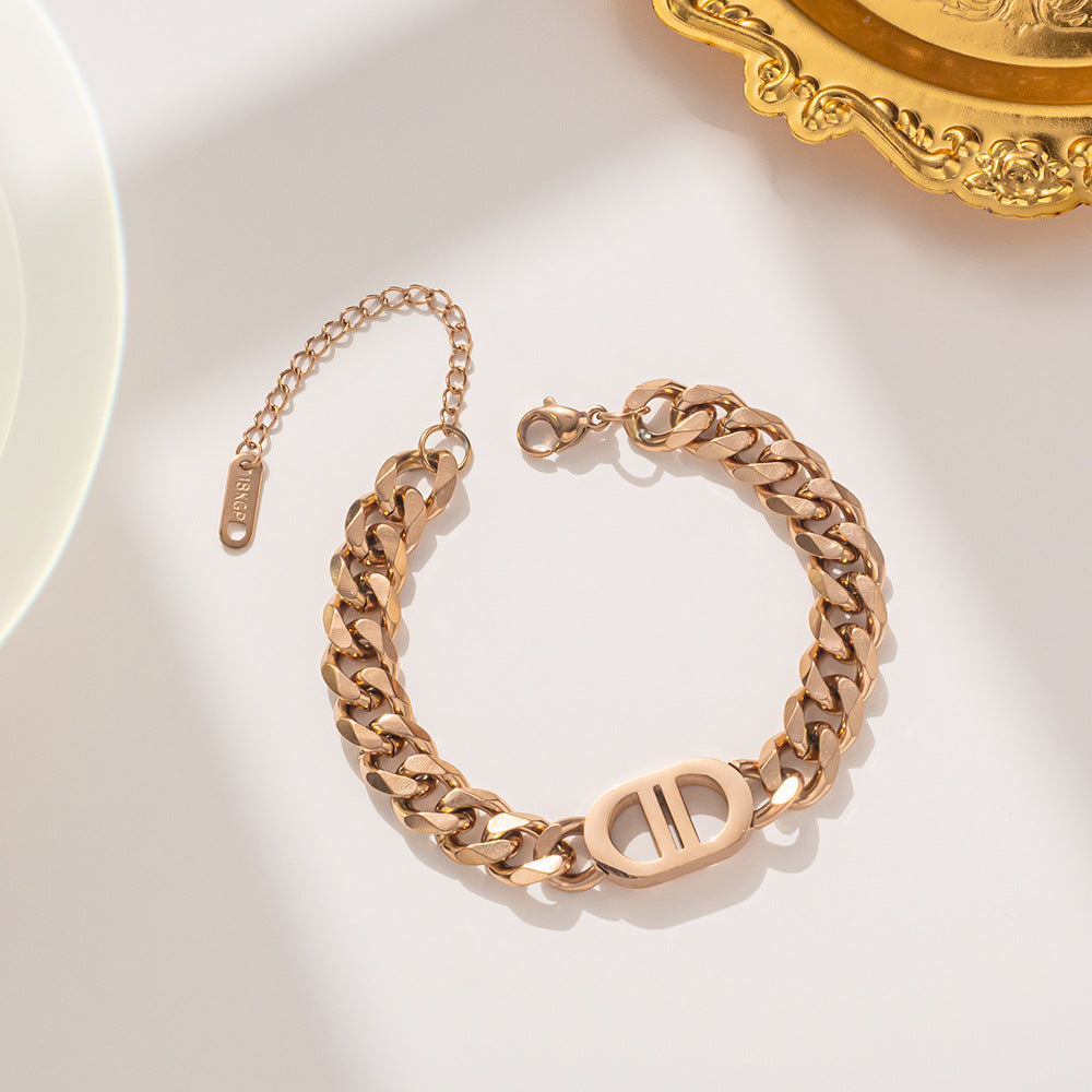 Women Letter Geometric Titanium Steel 18K Gold Plated Bracelets