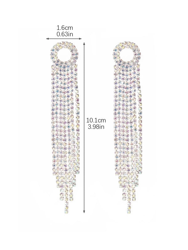 1 Pair Sweet Tassel Plating Inlay Copper Rhinestones Silver Plated Drop Earrings