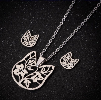 Minimalist Geometric Leaf Heart Shape Stainless Steel Plating Earrings Necklace 1 Set