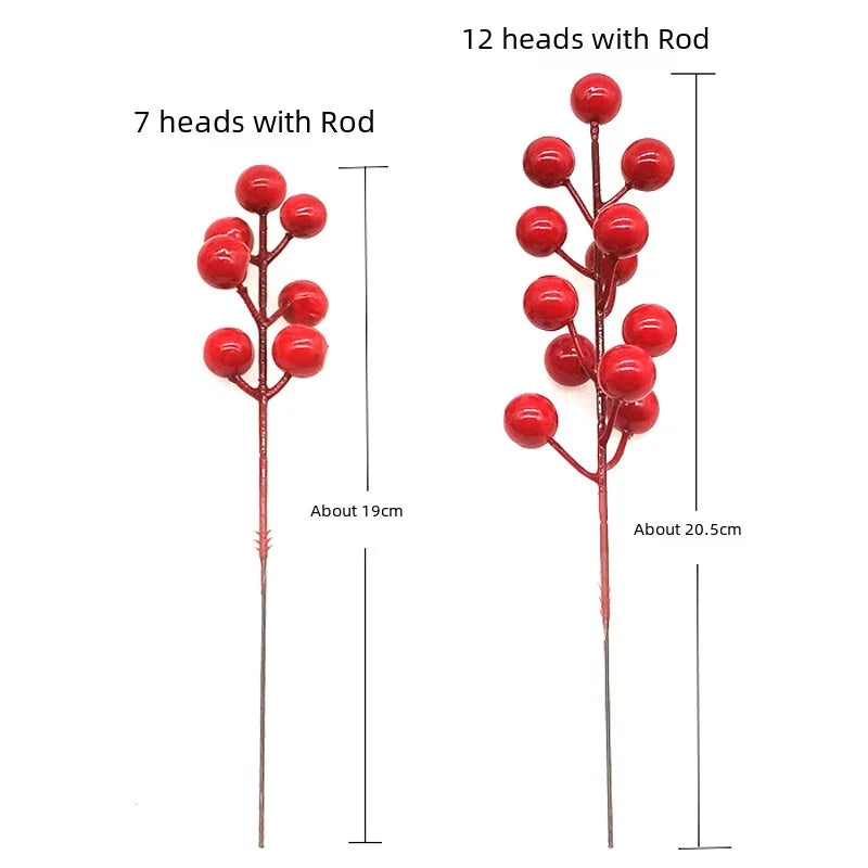 Simulation Red Berry 12-head Fork Christmas Foam Red Fruit Iron Wire Christmas Decoration Accessories Fruit String Home Red Fruit Branch
