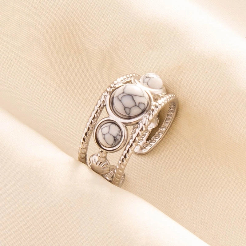 2 Pieces 304 Stainless Steel Minimalist Inlay Round Artificial Gemstones Rings