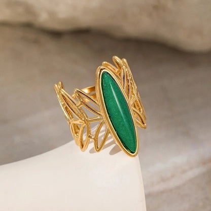 Elegant Glam Luxurious Geometric 304 Stainless Steel Natural Stone 18K Gold Plated Inlay Open Rings