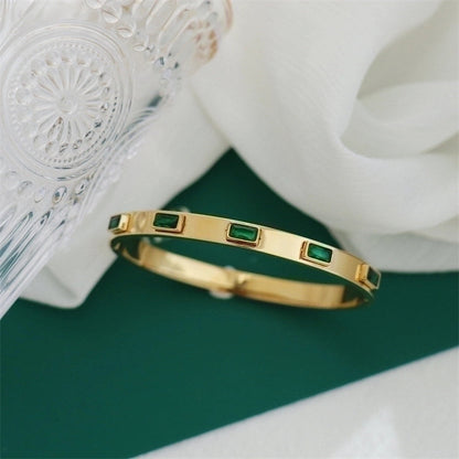Casual Minimalist Round Square Stripe Stainless Steel Plating Inlay Zircon 18k Gold Plated Bangle