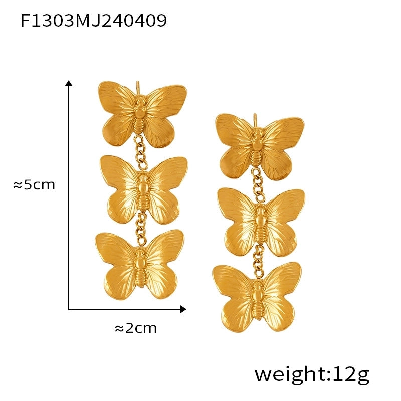 1 Pair Casual Sweet Minimalist Flower Petal Butterfly Inlay 304 Stainless Steel Pearl 18K Gold Plated Drop Earrings