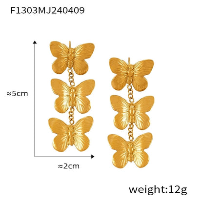 1 Pair Casual Sweet Minimalist Flower Petal Butterfly Inlay 304 Stainless Steel Pearl 18K Gold Plated Drop Earrings