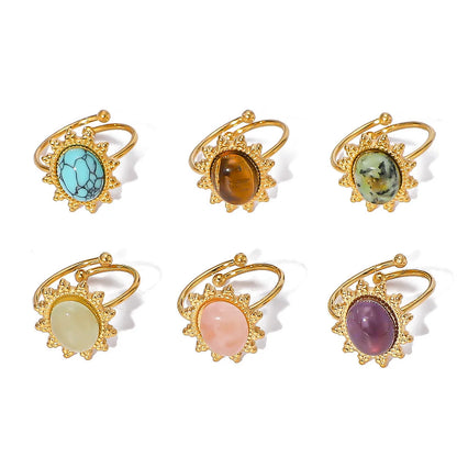 Unisex IG Style Ellipse Round Geometric Stainless Steel Electroplating Rings