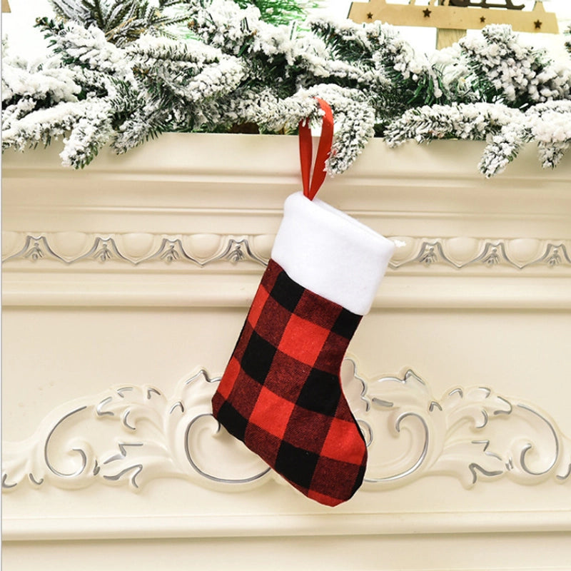 Christmas Decorations Red Black Plaid Black And White Plaid Plush Christmas Stockings Hanging Gifts Candy Bag Pendant