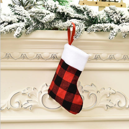 Christmas Decorations Red Black Plaid Black And White Plaid Plush Christmas Stockings Hanging Gifts Candy Bag Pendant