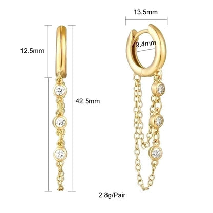 2 Pieces French Style Minimalist Solid Color Plating Inlay Copper Zircon 18k Gold Plated Drop Earrings
