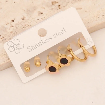 1 Set Casual Minimalist Pentagram Heart Shape Enamel Stainless Steel 18K Gold Plated Earrings Ear Studs