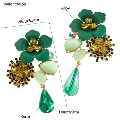 Fashion Exaggerated Bohemian Earrings Alloy Resin Flower Earrings Layered Retro Long Earrings