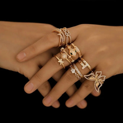 Copper K Gold Plated Plating Inlay Snake Butterfly Zircon Open Rings