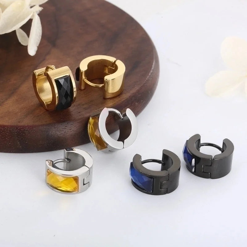 1 Pair Minimalist U Shape Plating Inlay Titanium Steel Glass 18K Gold Plated Earrings