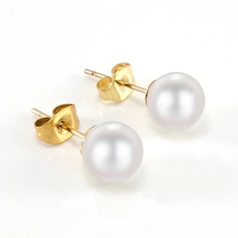 1 Pair Elegant Geometric Inlay 304 Stainless Steel Artificial Pearls Zircon 18K Gold Plated Stainless Steel Earrings
