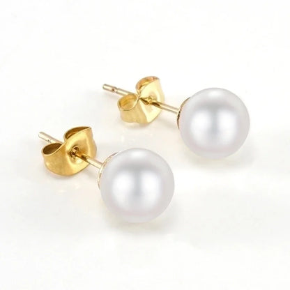 1 Pair Elegant Geometric Inlay 304 Stainless Steel Artificial Pearls Zircon 18K Gold Plated Stainless Steel Earrings