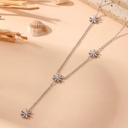 Sweet Minimalist Flower Titanium Steel 18K Gold Plated Bracelets Necklace Jewelry Set