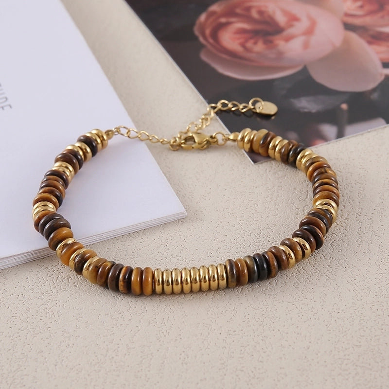 Retro Ethnic Style Geometric Stainless Steel Natural Stone 18K Gold Plated Bracelets In Bulk