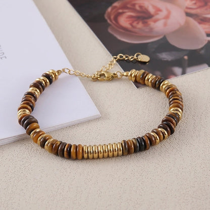 Retro Ethnic Style Geometric Stainless Steel Natural Stone 18K Gold Plated Bracelets In Bulk